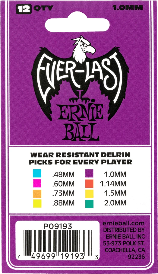 Pack de 12 médiators Ernie Ball Everlast 1.00 mm – Réf. 9193