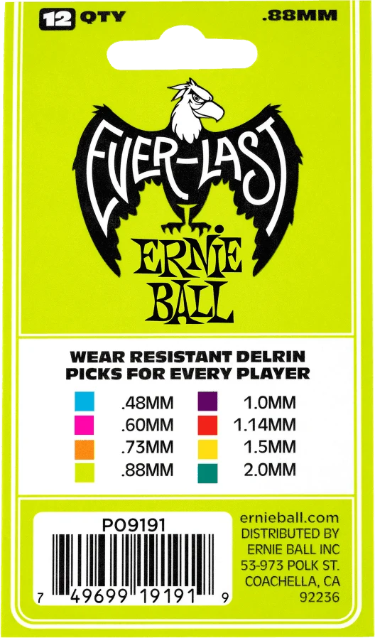 Pack de 12 médiators Ernie Ball Everlast 0.88 mm – Réf. 9191