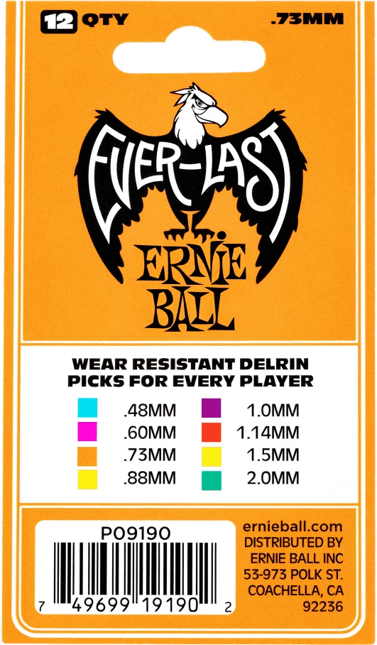 Ernie Ball Everlast 9190 – Pack de 12 médiators 0.73 mm