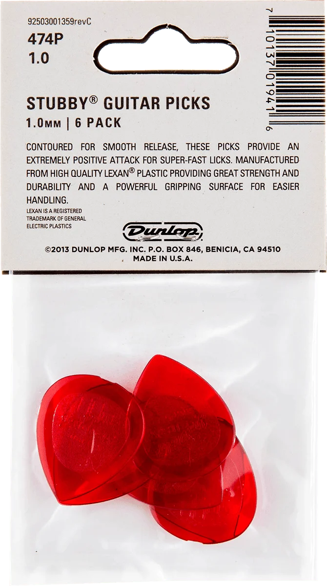 Dunlop 474P100 Player’s Pack – 6 médiators Stubby Jazz 1.0 mm