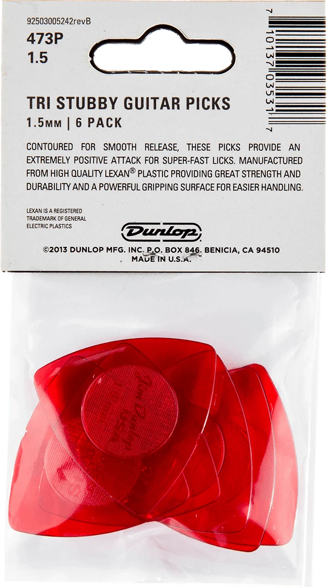 Dunlop Player’s Pack – 6 médiators TRI Stubby Triangle 1.5 mm – 473P150