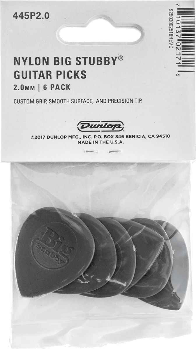 Dunlop Player’s Pack 445P2.0 – Pack de 6 médiators Nylon Big Stubby 2,0 mm