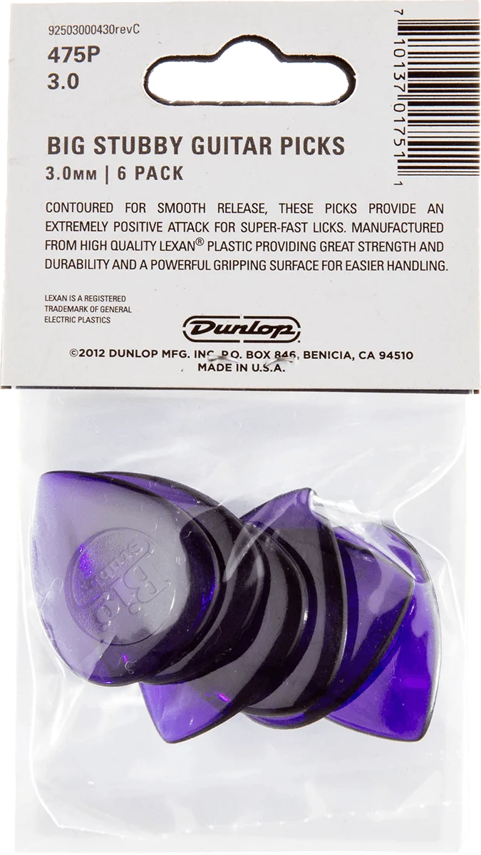 Dunlop Player’s Pack 475P3 – 6 médiators Big Stubby 3,0 mm