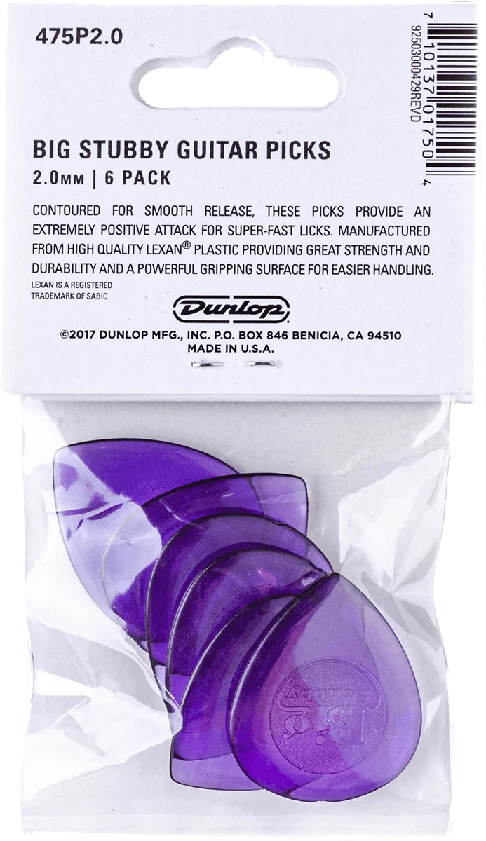 DUNLOP Player’s Pack 475P2 – 6 médiators Big Stubby 2,0 mm