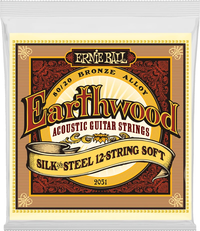 Jeu de cordes ERNIE BALL 2051 Earthwood – guitare acoustique 12 cordes – Silk & Steel 9-46