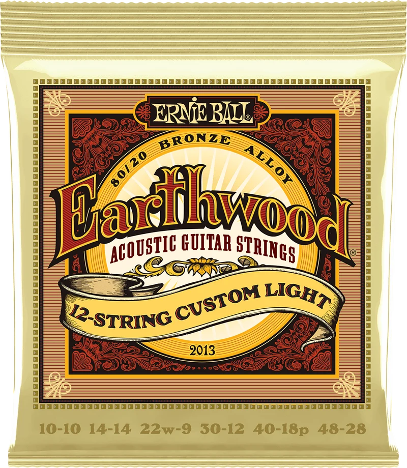 Jeu de cordes ERNIE BALL 2013 Earthwood – guitare acoustique 12 cordes – Custom Light 10-48