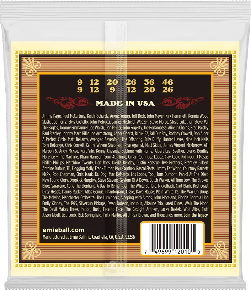 Jeu de cordes ERNIE BALL 2010 Earthwood – guitare acoustique 12 cordes – Light 09-46