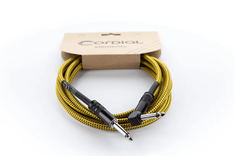Câble instrument Cordial Série Element EI Tweed – jack coudé/droit 6,35 mm – 5 m jaune - EI5PR-TWEED-YE