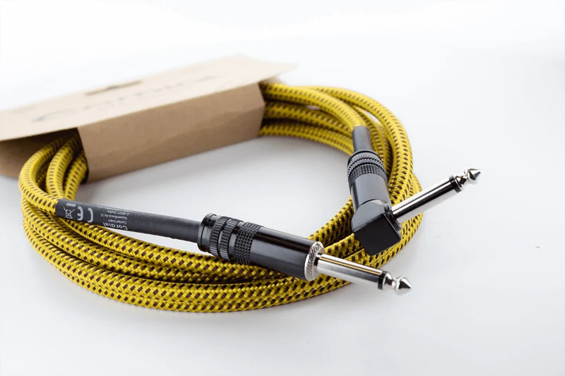 Câble instrument Cordial Série Element EI Tweed – jack 6,35 mm coudé / droit – 3 m jaune EI3PR-TWEED-YE