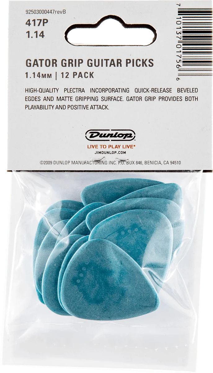 Player’s Pack de 12 médiators Dunlop Gator Grip 1.14mm 417P114