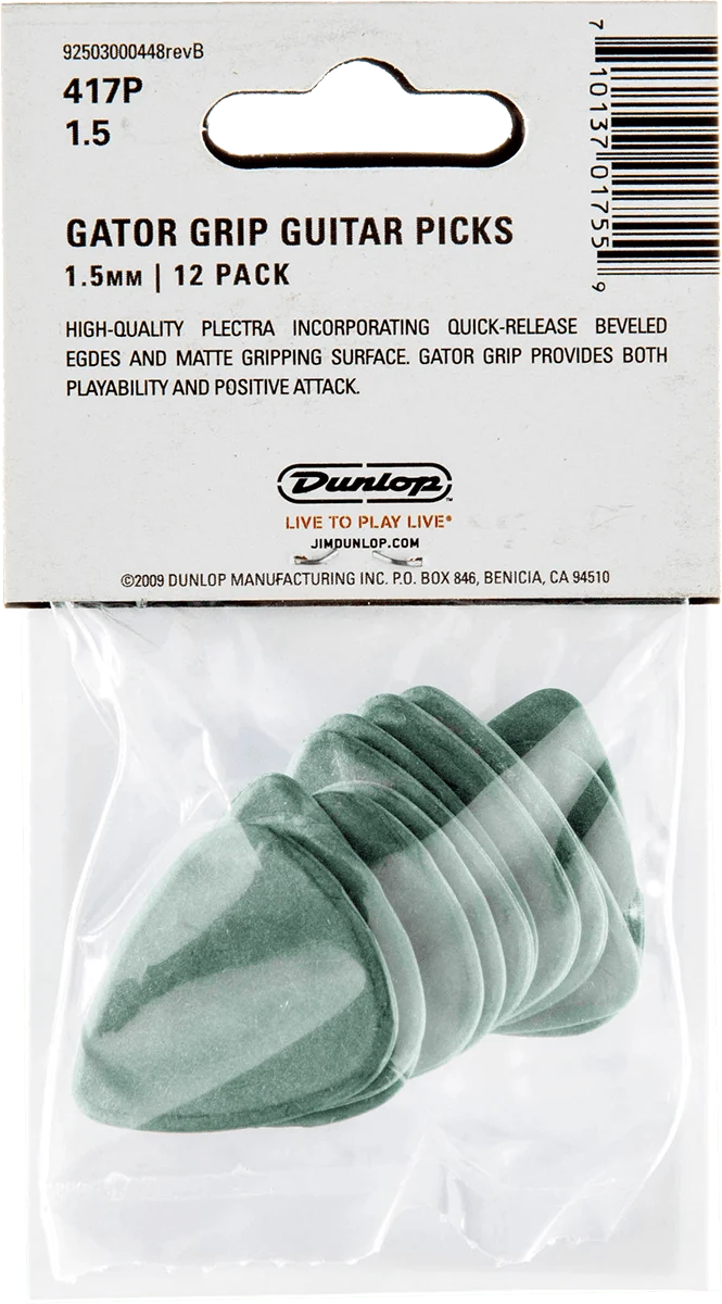 Player’s Pack – Lot de 12 médiators Dunlop Gator Grip 1.50mm 417P150