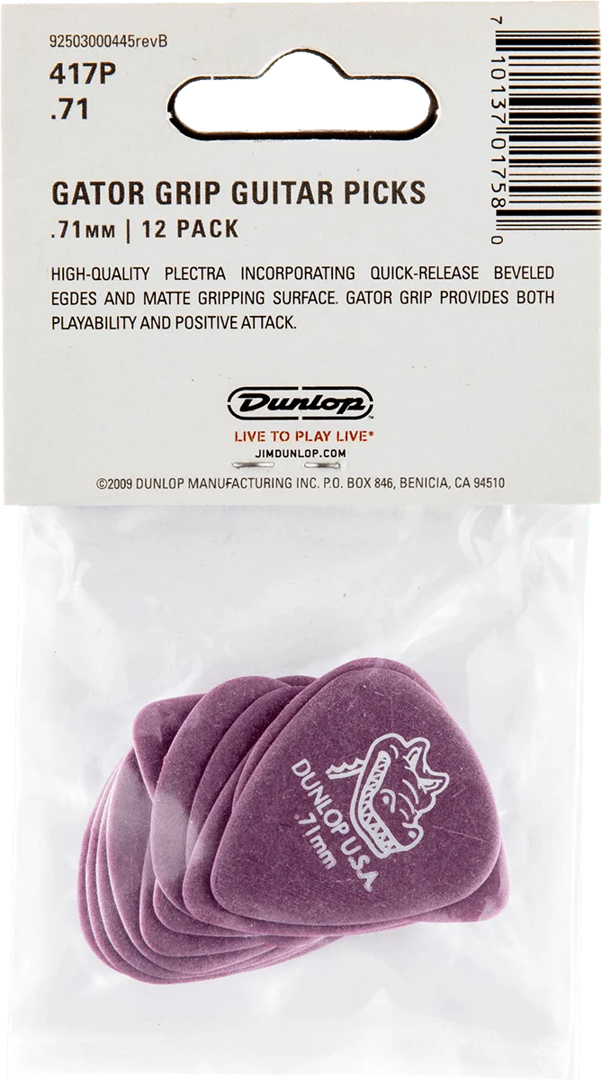 Player’s Pack de 12 médiators Dunlop Gator Grip 0.71mm 417P071
