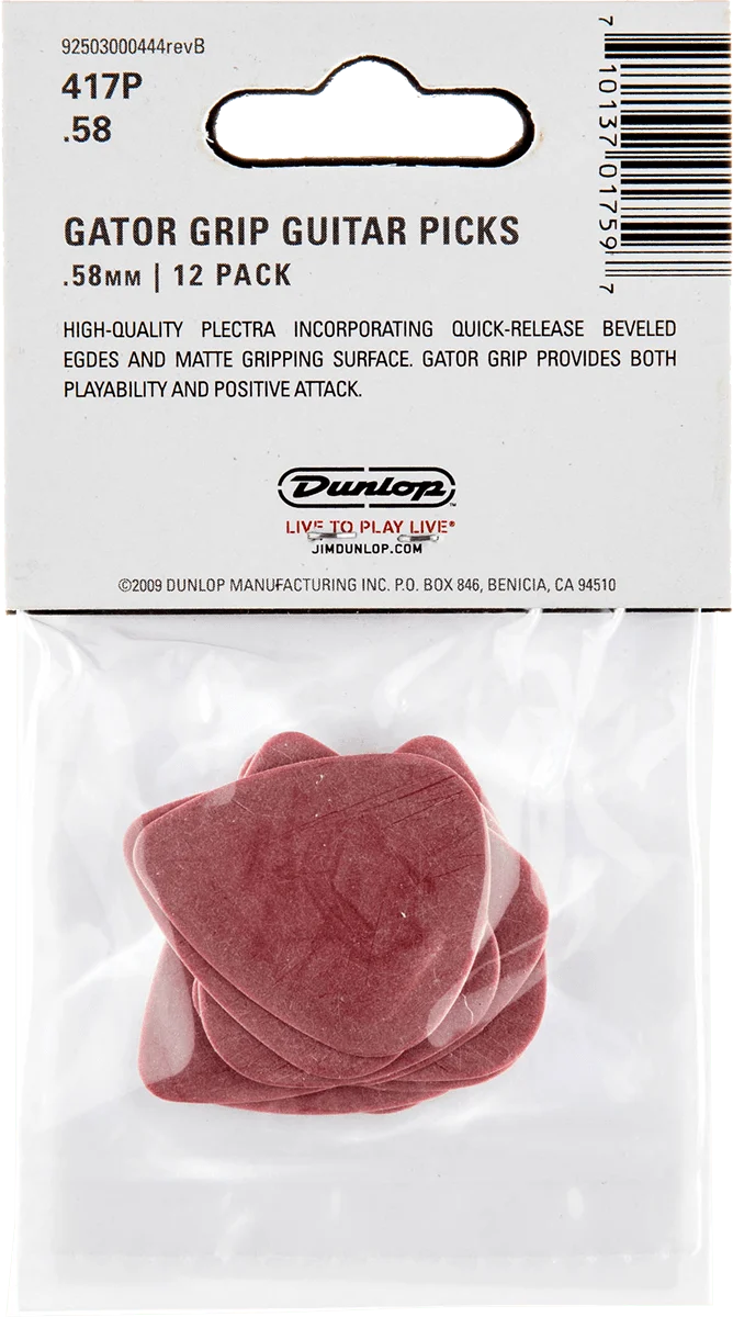 Player’s Pack de 12 médiators Dunlop Gator Grip 0.58mm 417P058