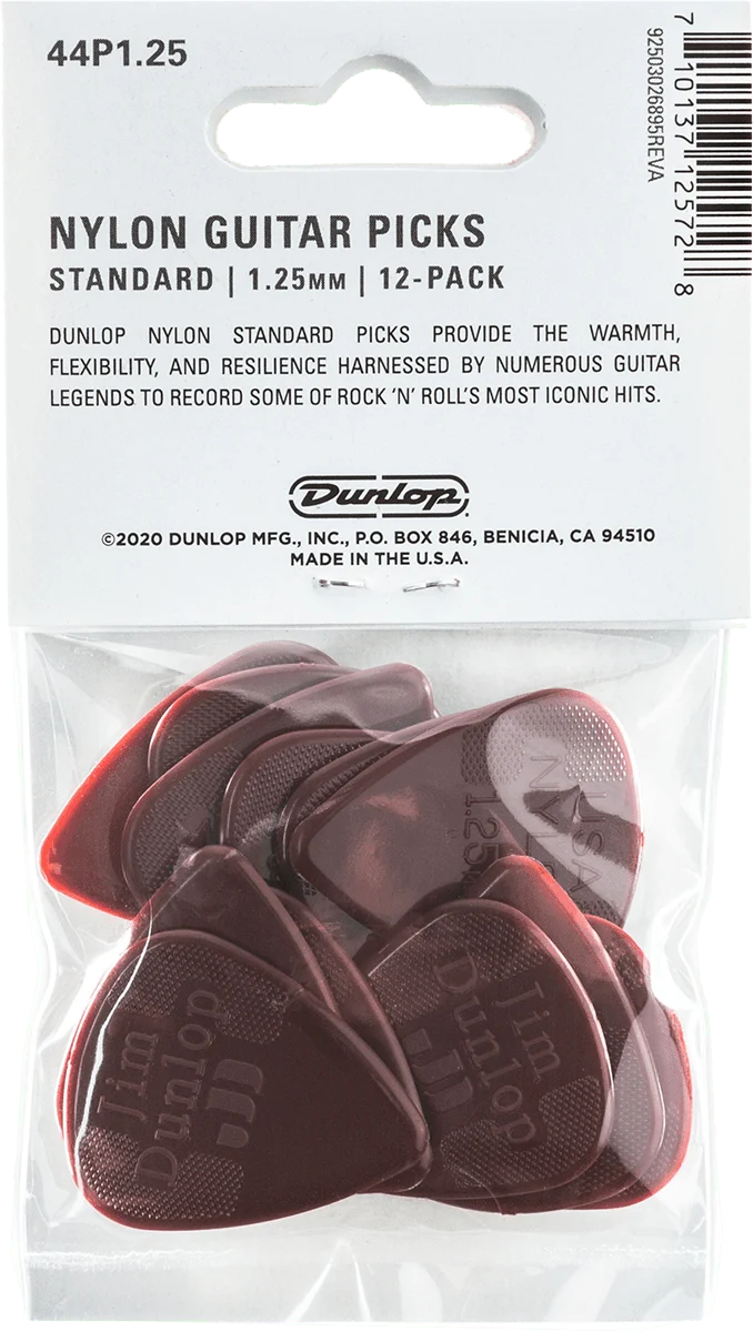 Lot de 12 médiators Dunlop Nylon Standard 0.125mm 44P125