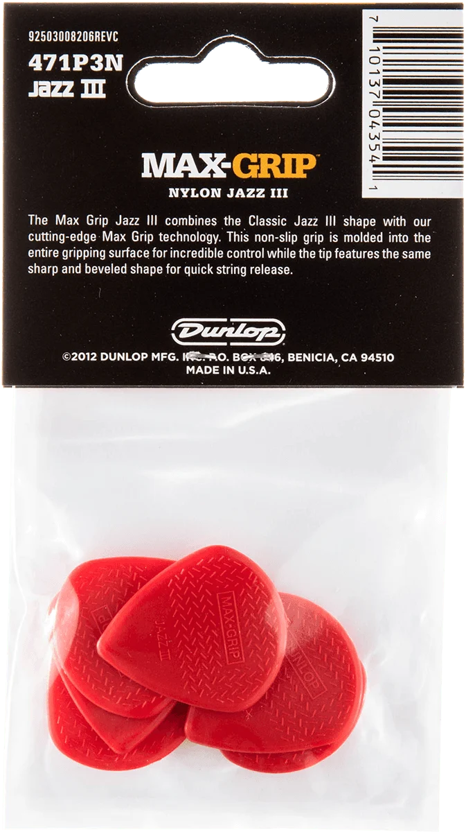 Player’s Pack de 6 médiators Dunlop Jazz III Nylon 471P3N