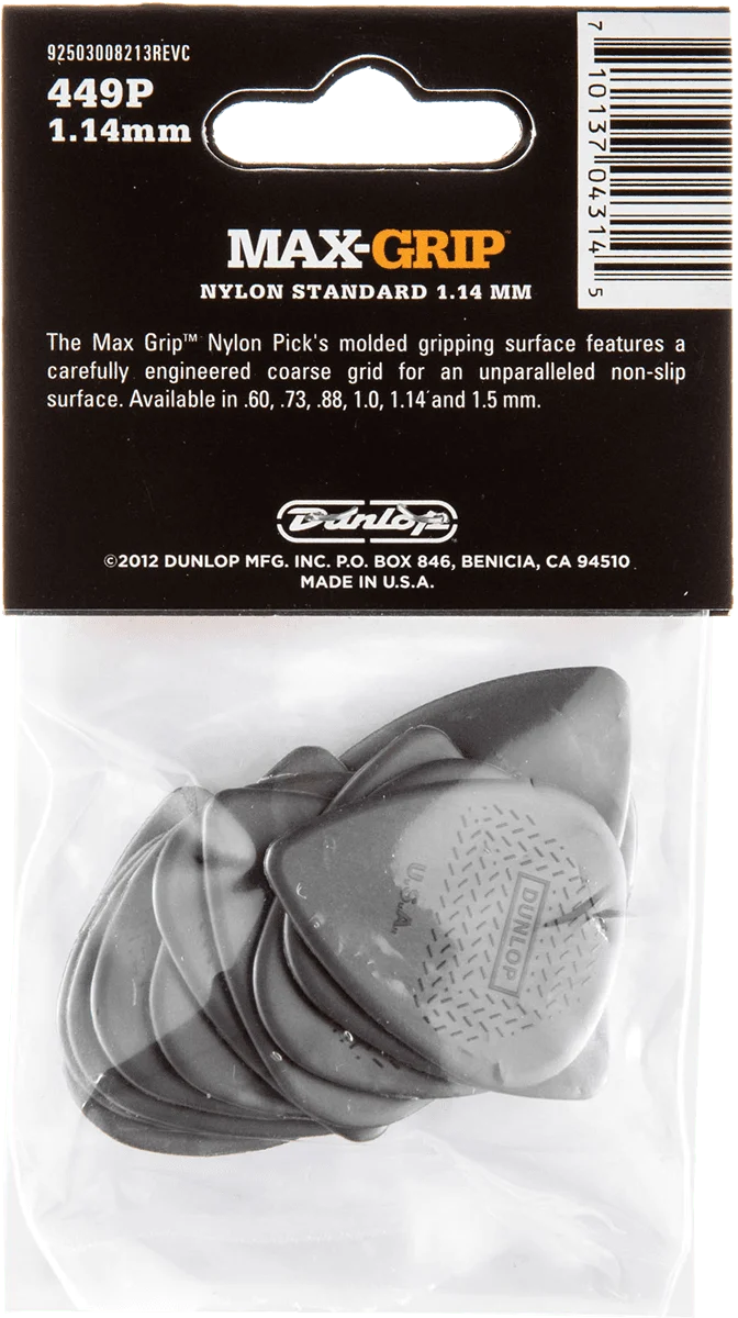 Player’s Pack de 12 médiators Dunlop Nylon Max-Grip 1.14mm 449P114