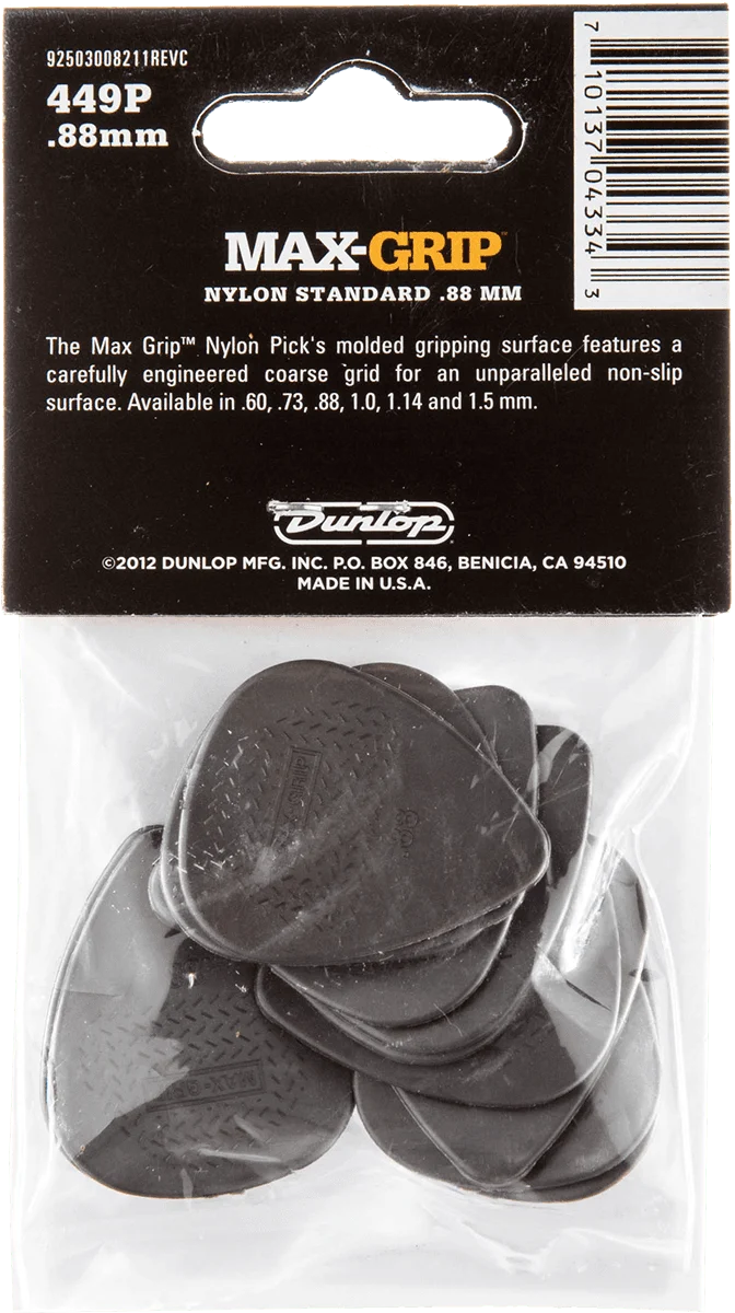 Player’s Pack de 12 médiators Dunlop Nylon Max-Grip 0.88mm 449P88
