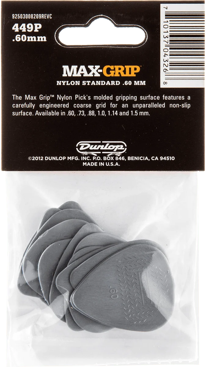 Player’s Pack de 12 médiators Dunlop Nylon Max-Grip 0.60mm 449P60