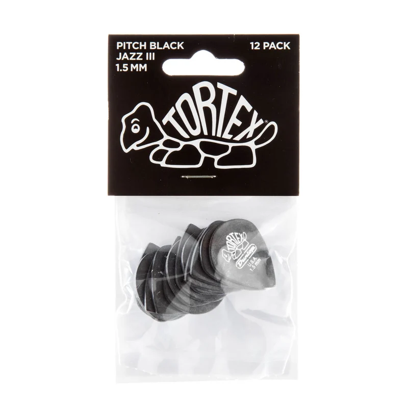 Player’s Pack de 12 médiators Dunlop Tortex Pitch Black Jazz III 1.50 mm 482P150