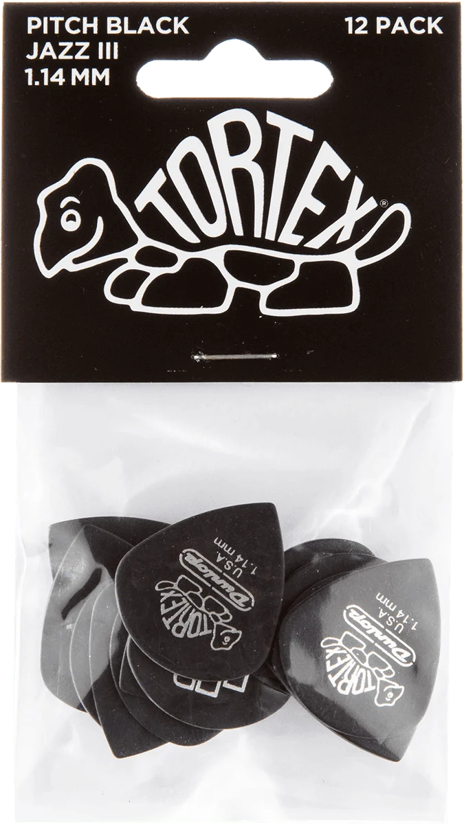 Player’s Pack de 12 médiators Dunlop Tortex Pitch Black Jazz III 1.14 mm 482P114