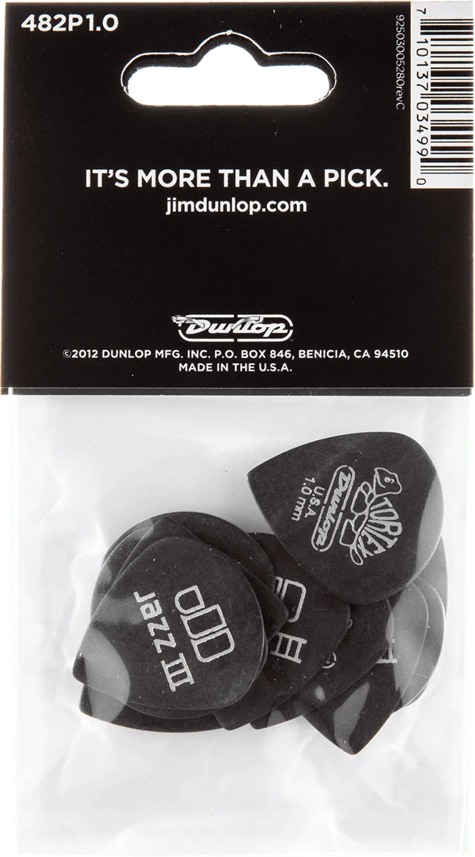 Player’s Pack de 12 médiators Dunlop Tortex Pitch Black Jazz III 1.00 mm 482P100