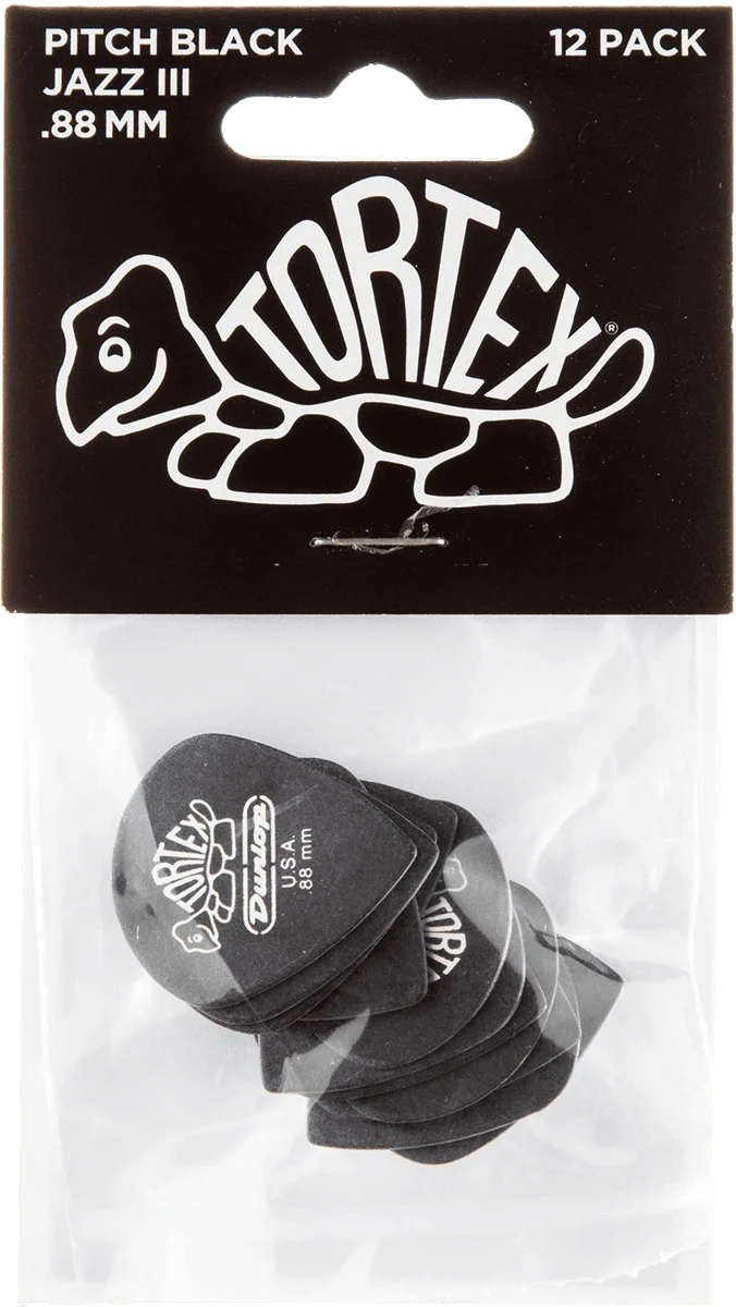 Player’s Pack de 12 médiators Dunlop Tortex Pitch Black Jazz III 0.88 mm 482P88