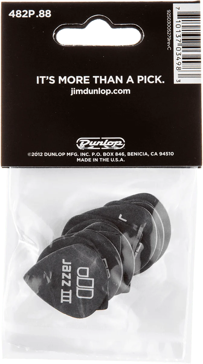 Player’s Pack de 12 médiators Dunlop Tortex Pitch Black Jazz III 0.88 mm 482P88