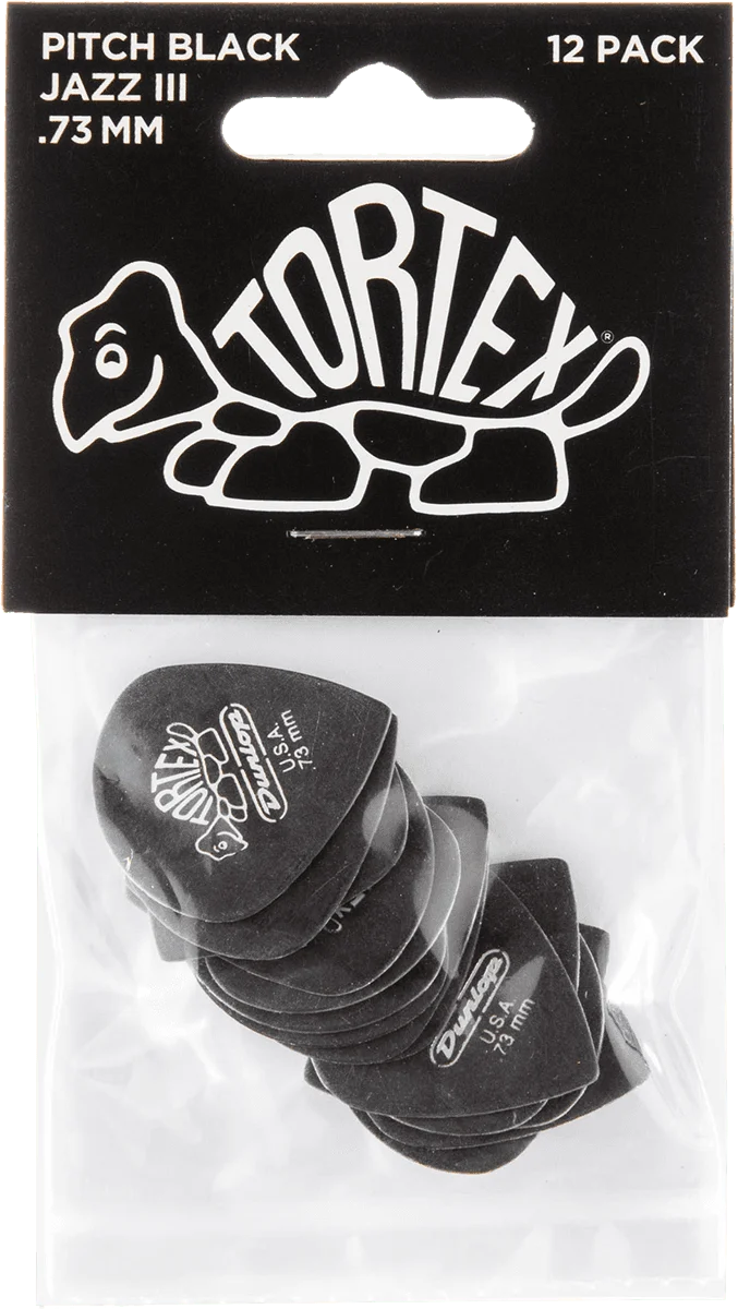 Player’s Pack de 12 médiators Dunlop Tortex Pitch Black Jazz III 0.73 mm 482P73
