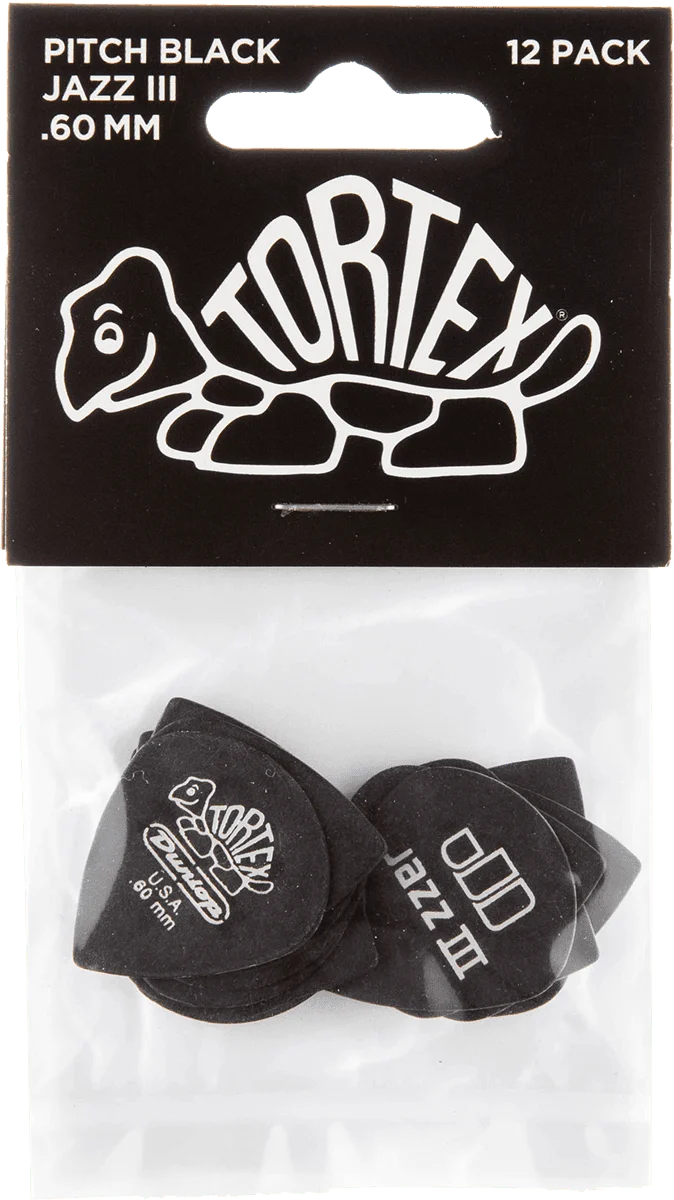 Player’s Pack de 12 médiators Dunlop Tortex Pitch Black Jazz III 0.60 mm 482P60