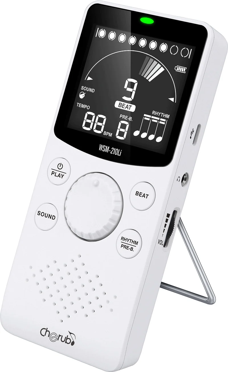 Métronome électronique compact avec support pliable - blanc CHERUB WSM-210LI