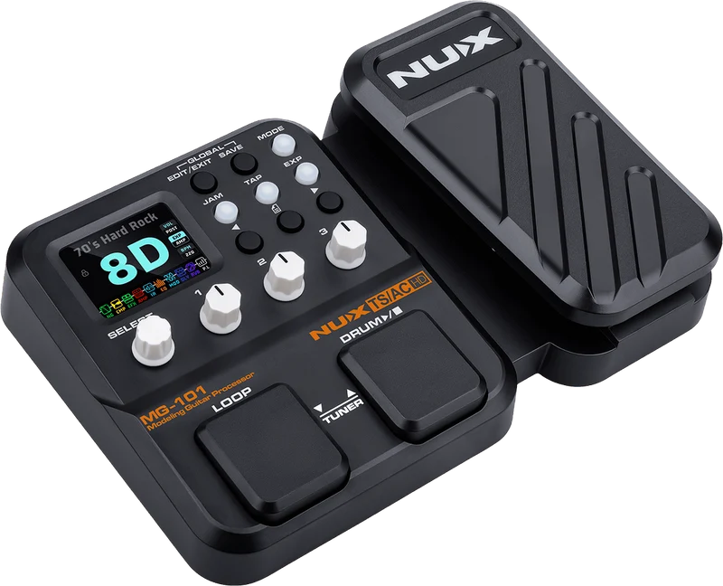 MULTI-EFFETS GUITARE COMPACT 2 SWITCHS + PEDALE D'EXPRESSION NUX MG101