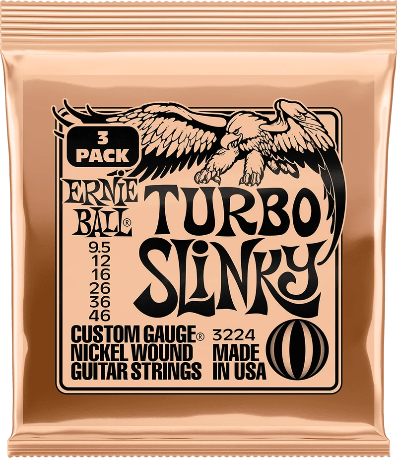 ERNIE BALL 3224 PACK DE 3 JEUX TURBO SLINKY - JEU DE CORDES GUITARE ELECTRIQUE 9.5 - 46
