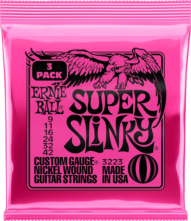 ERNIE BALL 3223 PACK DE 3 JEUX SUPER SLINKY - JEU DE CORDES GUITARE ELECTRIQUE 9-42