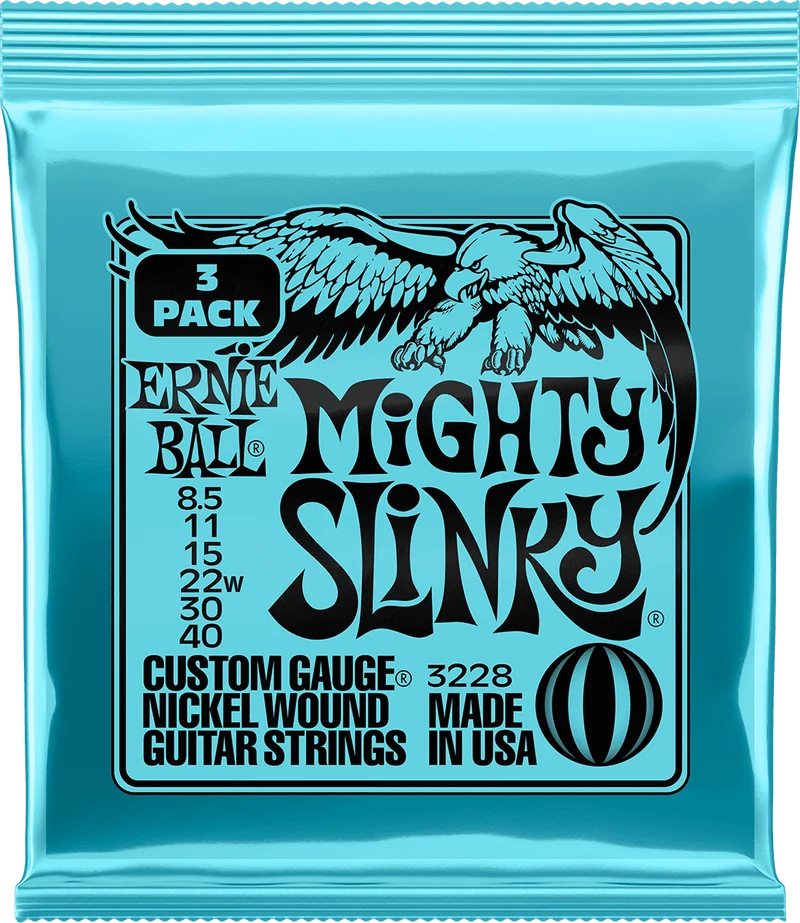 ERNIE BALL 3228 PACK DE 3 JEUX MIGHTY SLINKY - JEU DE CORDES GUITARE ELECTRIQUE 8.5 - 40