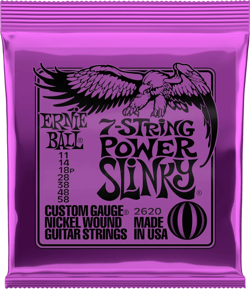 ERNIE BALL 2620 POWER SLINKY - JEU DE CORDES GUITARE ELECTRIQUE 7 CORDES 11-58
