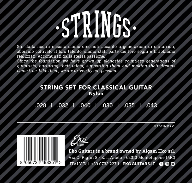 JEU DE CORDES GUITARE CLASSIQUE EKO CL2843M