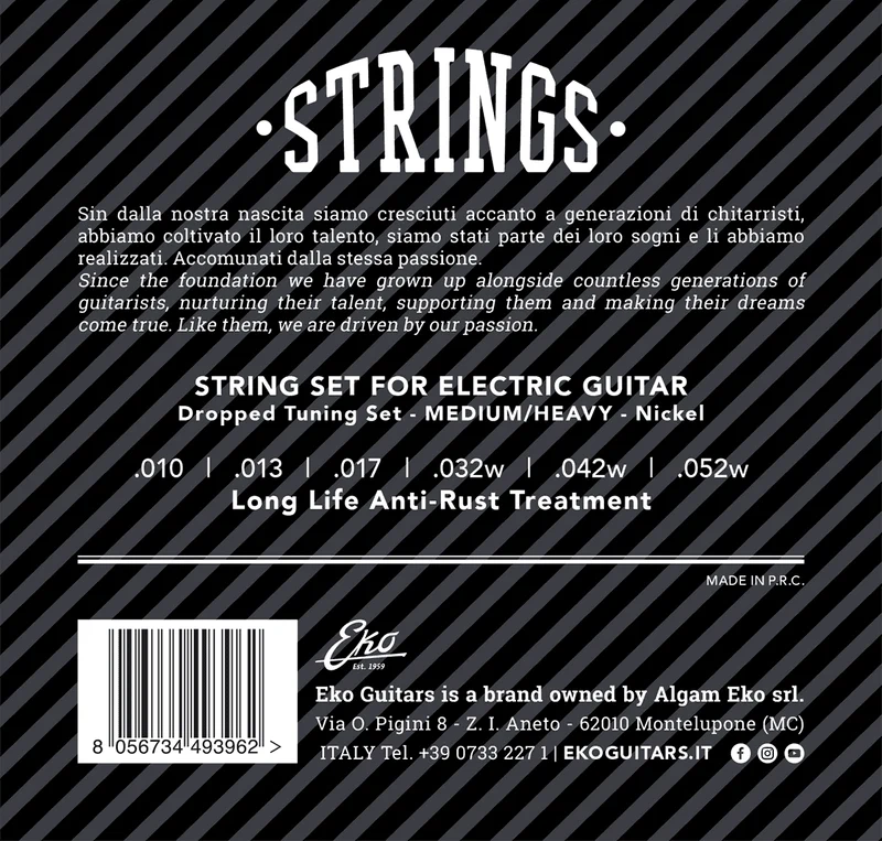 JEU DE CORDES GUITARE ELECTRIQUE HEAVY BOTTOM 10-52 EKO EL1052HB