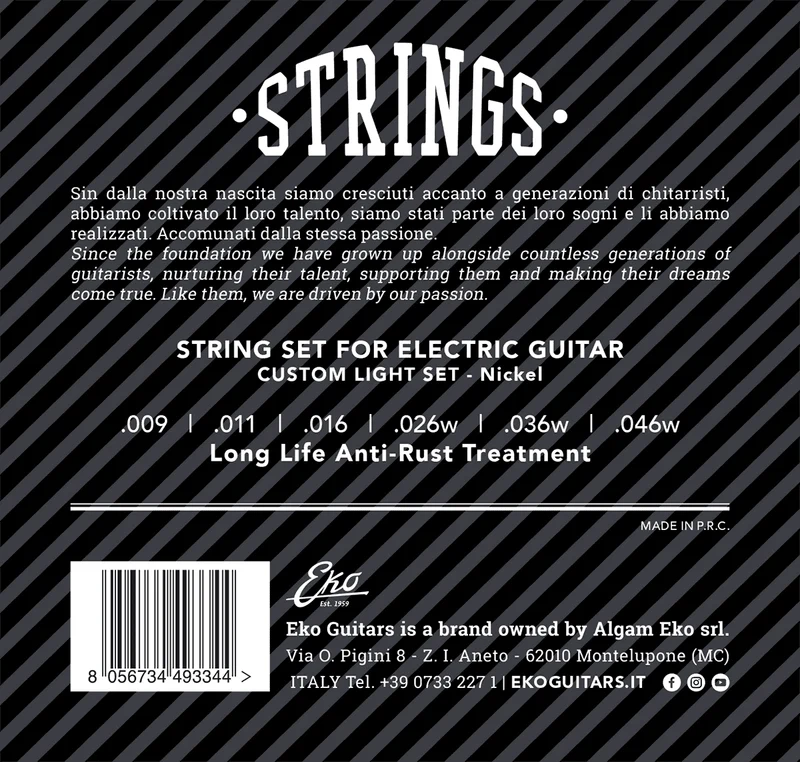 JEU DE CORDES GUITARE ELECTRIQUE LIGHT 9 - 46 EKO EL0946L