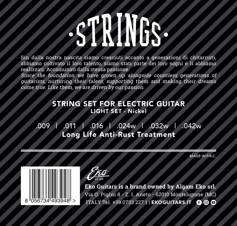 JEU DE CORDES GUITARE ELECTRIQUE EXTRA LIGHT 9-42 EKO EL0942XL