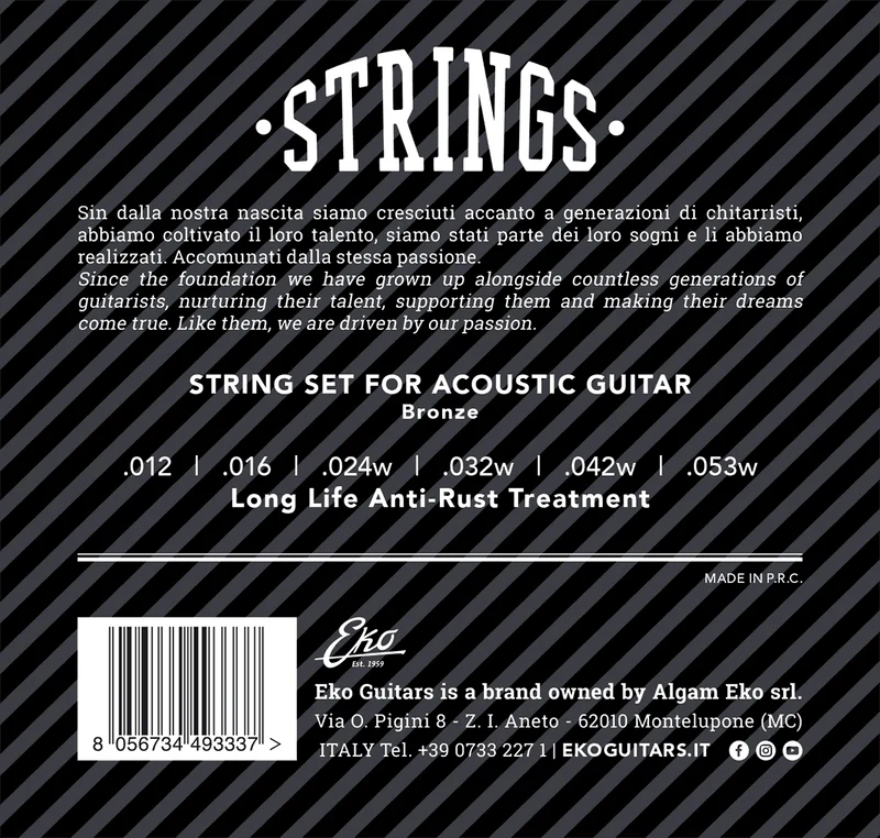 JEU DE CORDES GUITARE ACOUSTIQUE BRONZE MEDIUM 12-53 EKO ACB1253M