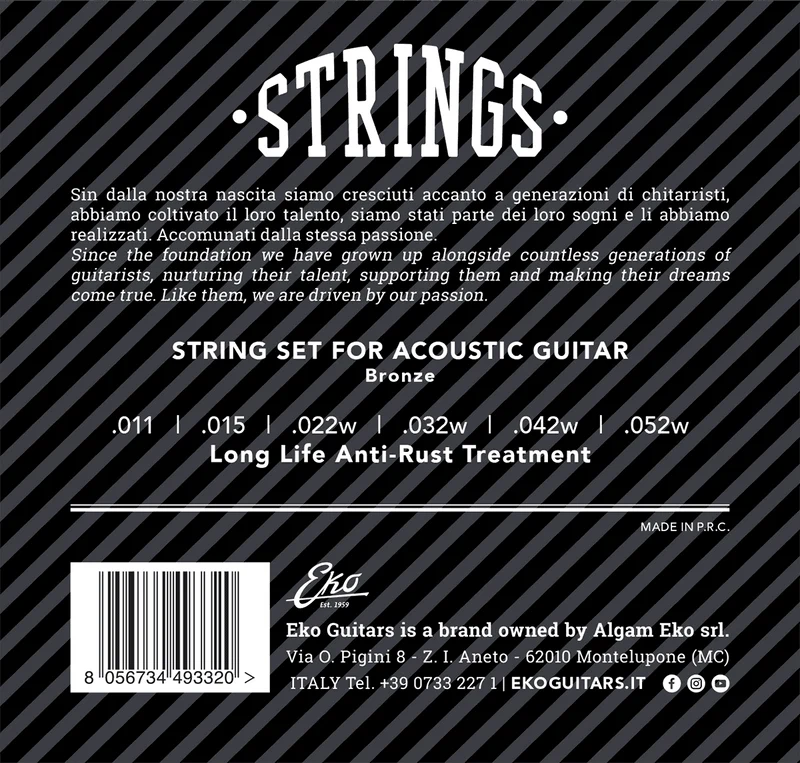 JEU DE CORDES GUITARE ACOUSTIQUE BRONZE MEDIUM LIGHT 11-52 EKO ACB1152ML