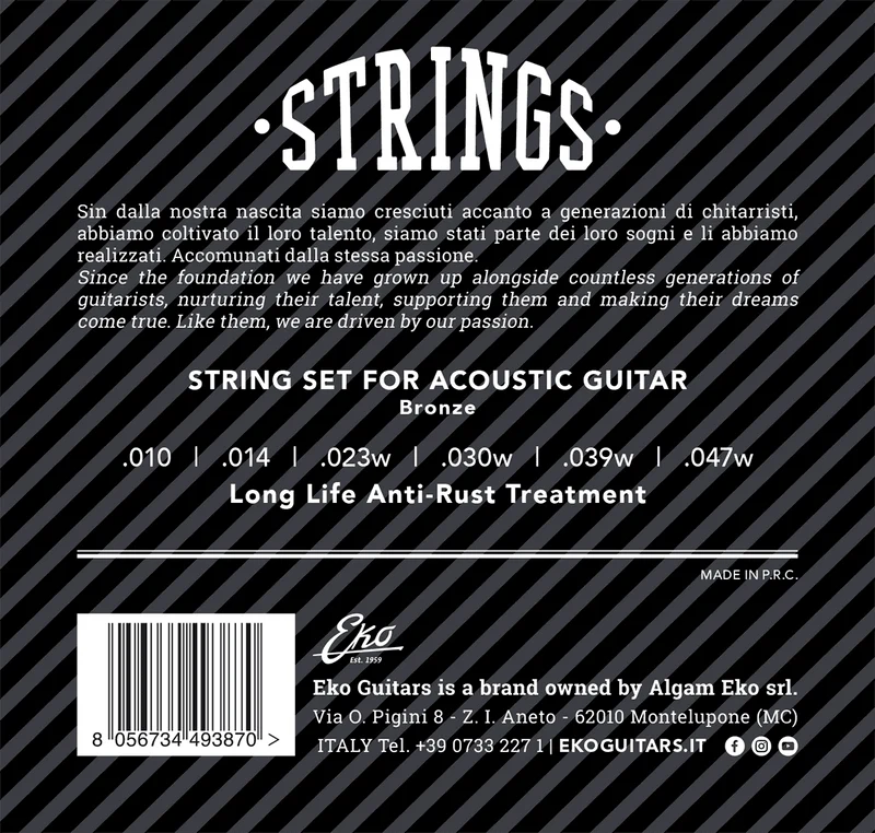 JEU DE CORDES GUITARE ACOUSTIQUE BRONZE LIGHT 10-47 EKO ACB1047L