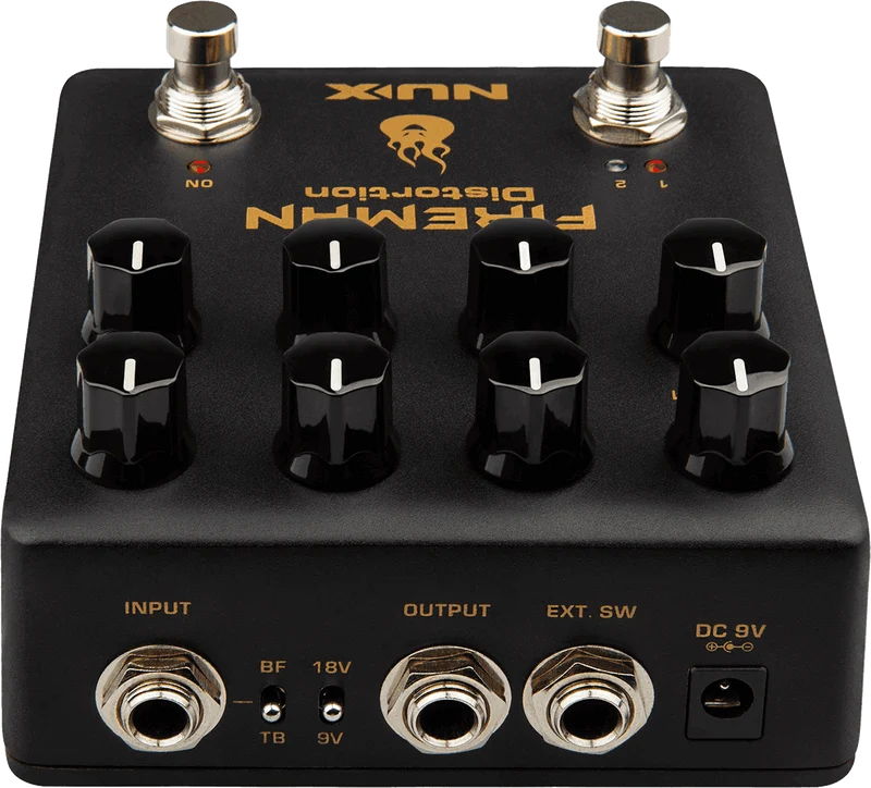PEDALE DE DISTORTION TYPE BROWN SOUND MODERNE 2 CANAUX NUX FIREMAN