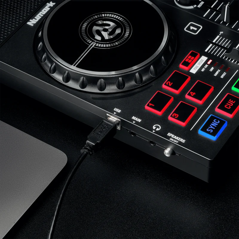 Contrôleur DJ 2 voies – 8 pads, carte son et jeux de lumières MONITOR