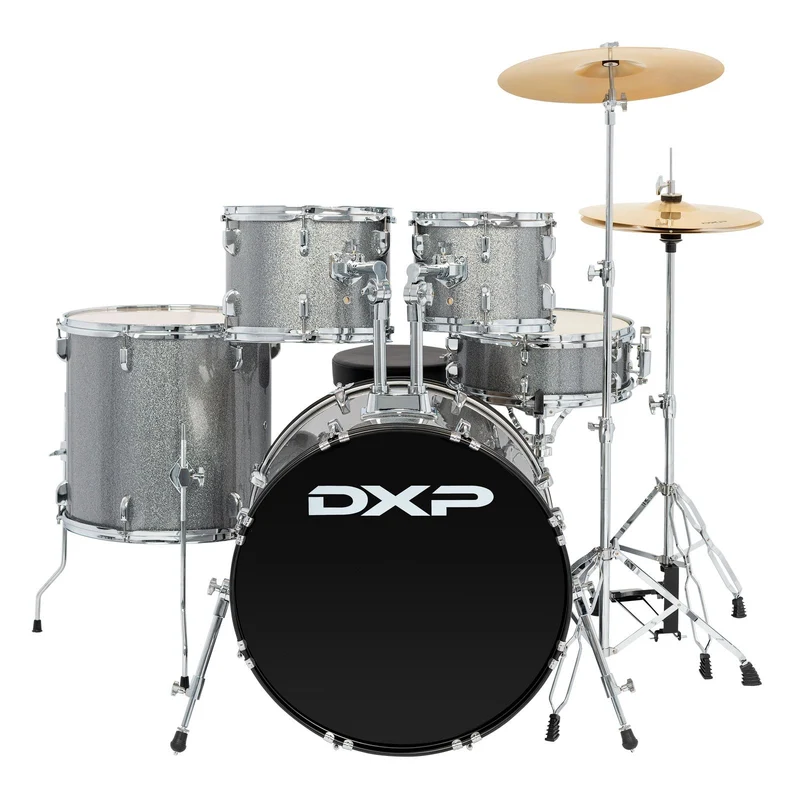 DXP Fusion Plus 22" 5-Piece Drumkit Pack w/ Cymbals & Throne (Silver Glitter)